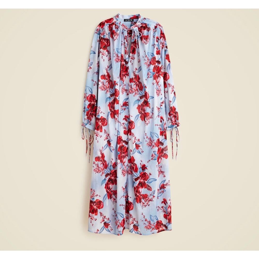J.Crew Tunic Dress Women XL Blue NWT Floral Cotton Voile Maxi CF356